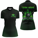 Blisscorners Custom Green 8 Ball Flame Billiard Shirts for Men, Billiard Team Polo & 1/4 Zip Shirts MT1607