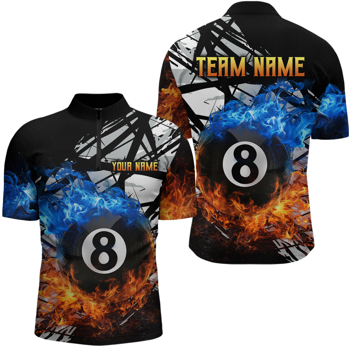 Blisscorners Custom Flame 8 Ball Billiard Shirts for Men Billiard Team Jerseys Polo & 1/4 Zip Shirts MT1706
