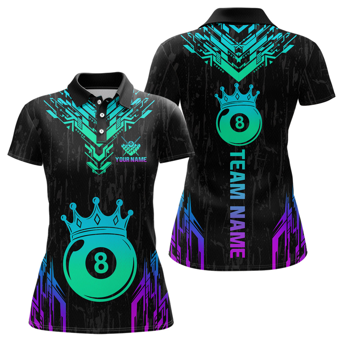 Blisscorners Custom Black Neon 8 Ball Crown Billiard Shirts for Men and Team Polo & 1/4 Zip Shirts LM2206