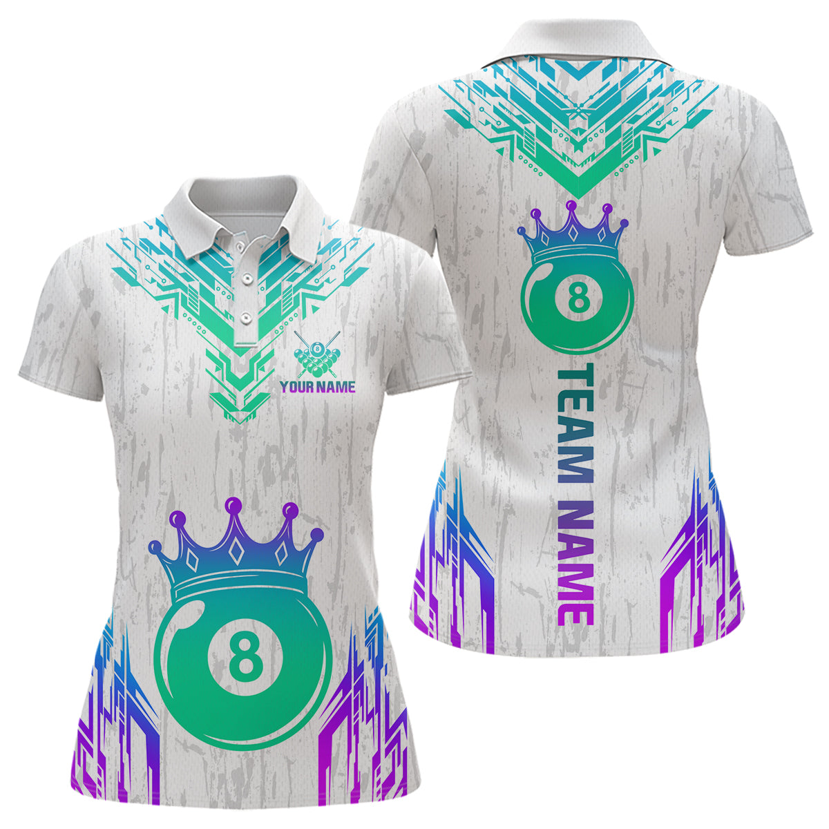 Blisscorners Custom White Neon 8 Ball Crown Billiard Shirts for Men and Team Polo & 1/4 Zip Shirts LM2206
