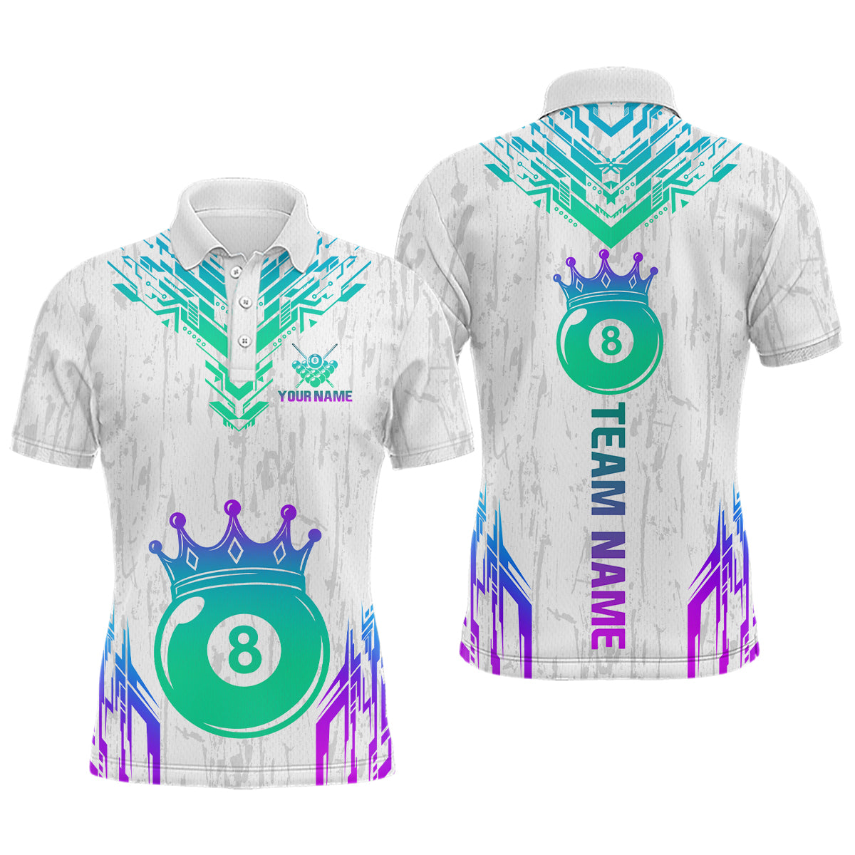 Blisscorners Custom White Neon 8 Ball Crown Billiard Shirts for Men and Team Polo & 1/4 Zip Shirts LM2206