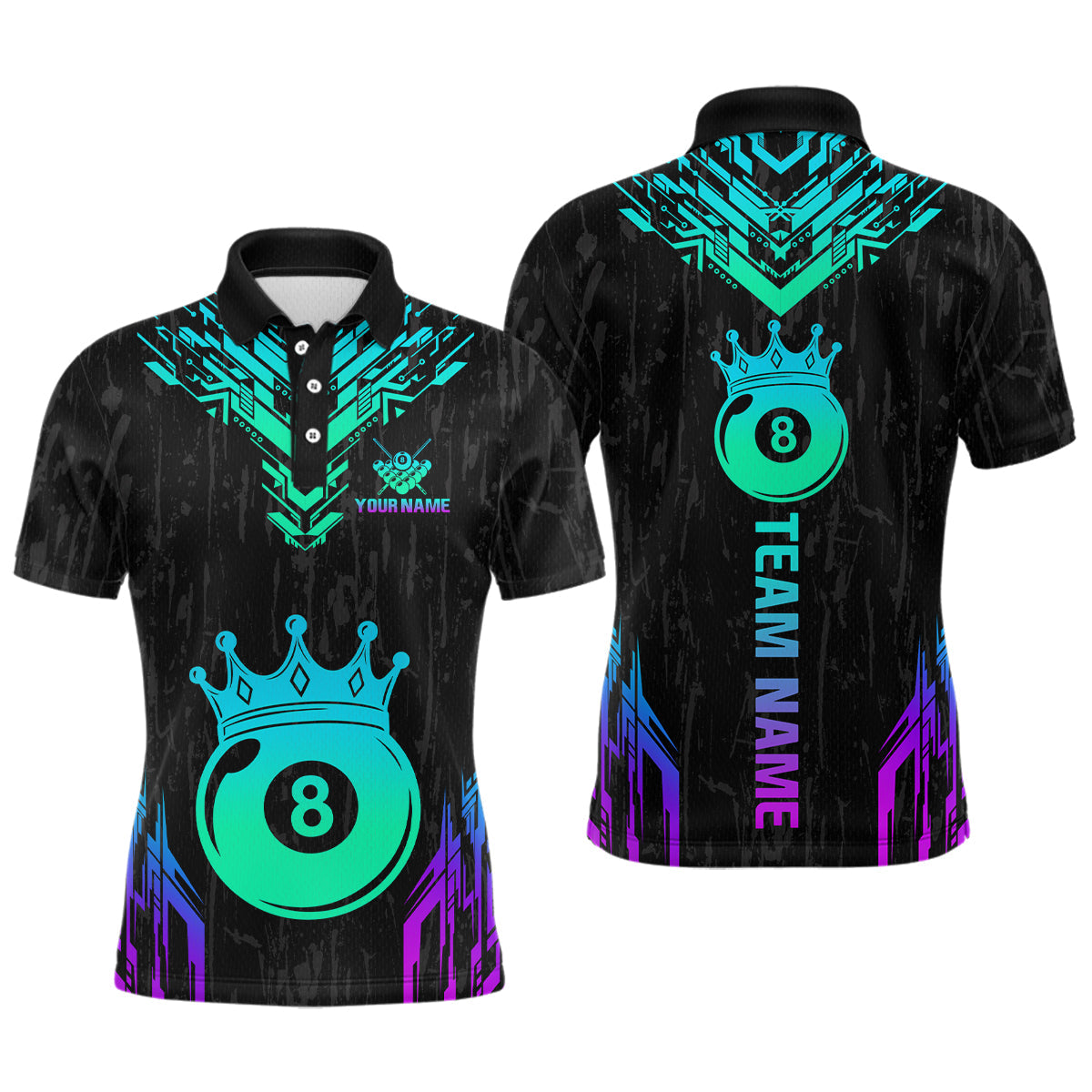 Blisscorners Custom Black Neon 8 Ball Crown Billiard Shirts for Men and Team Polo & 1/4 Zip Shirts LM2206