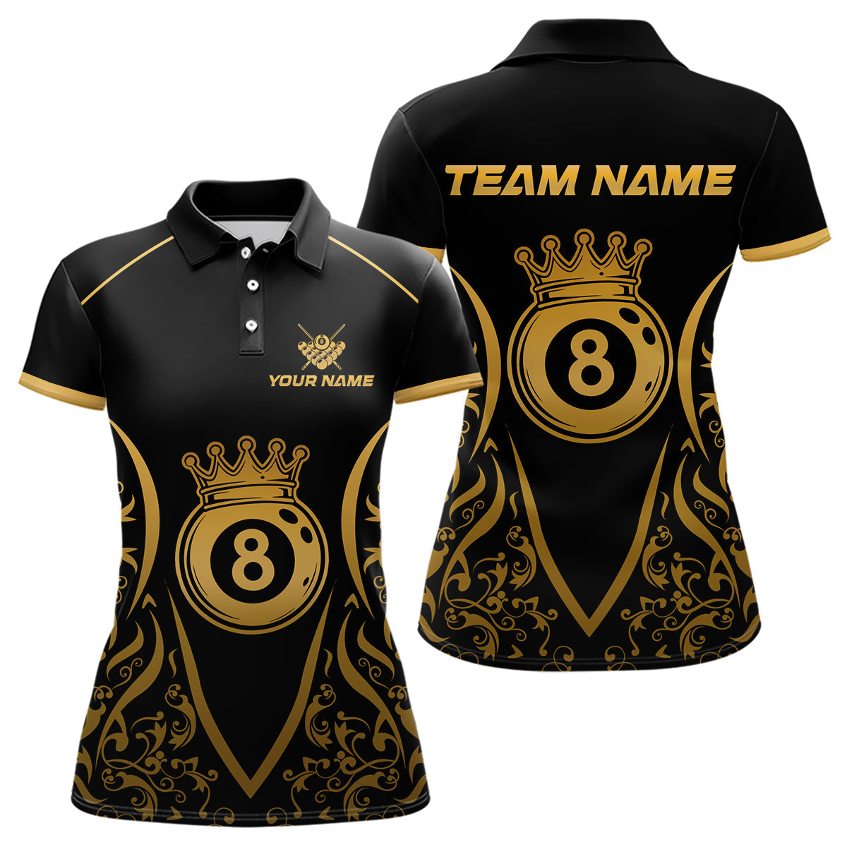 Blisscorners Custom Gold 8 Ball Crown Billiard Shirts for Men and Team Polo & 1/4 Zip Shirts LM2206