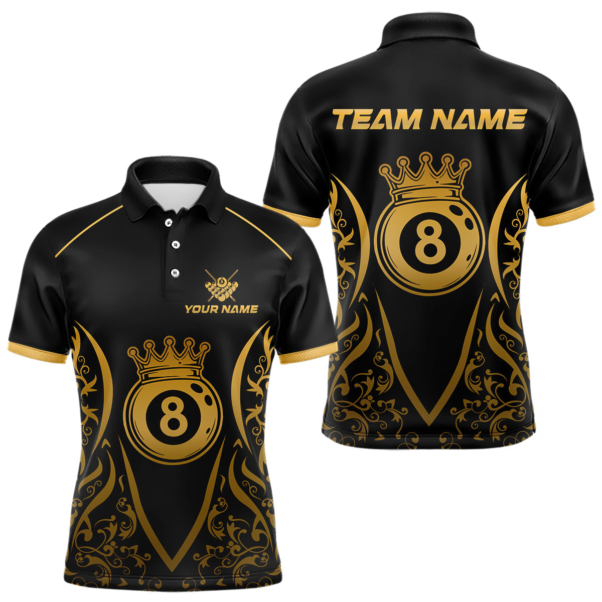 Blisscorners Custom Gold 8 Ball Crown Billiard Shirts for Men and Team Polo & 1/4 Zip Shirts LM2206