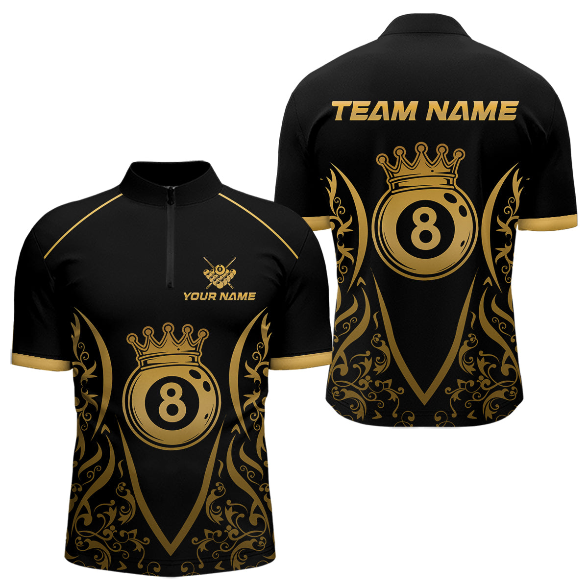 Blisscorners Custom Gold 8 Ball Crown Billiard Shirts for Men and Team Polo & 1/4 Zip Shirts LM2206