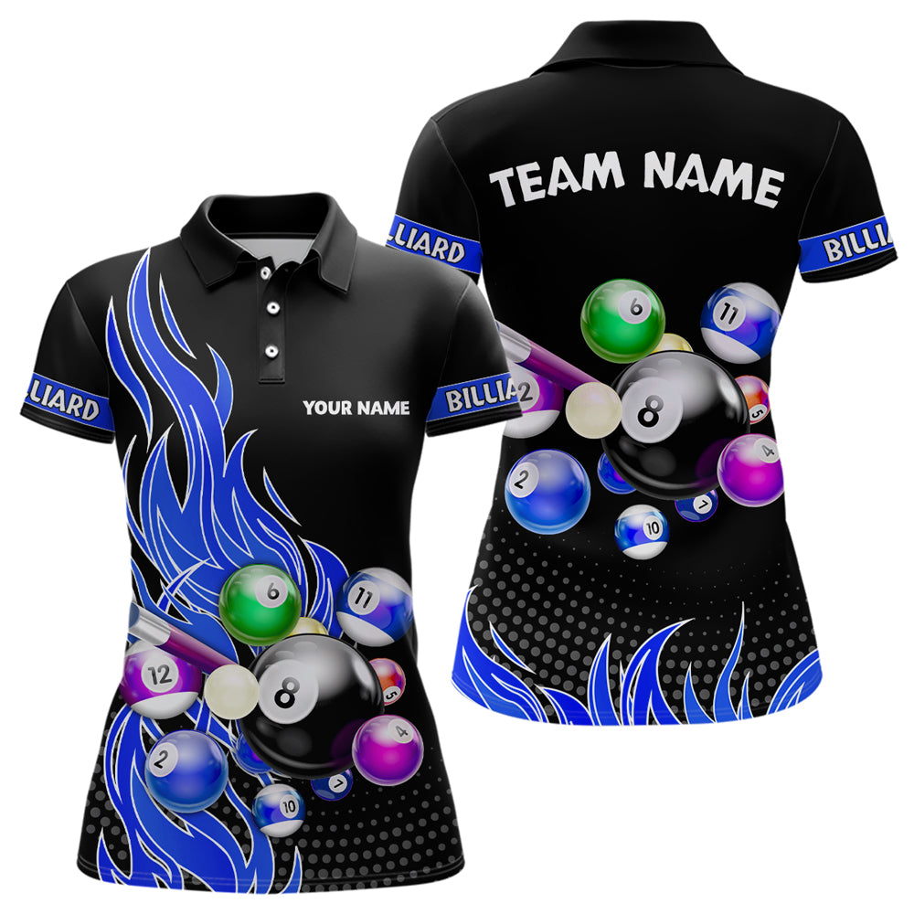 Blisscorners Custom Blue Flame Billiard Shirts for Men Billiard Team Jerseys Polo & 1/4 Zip Shirts MT1706