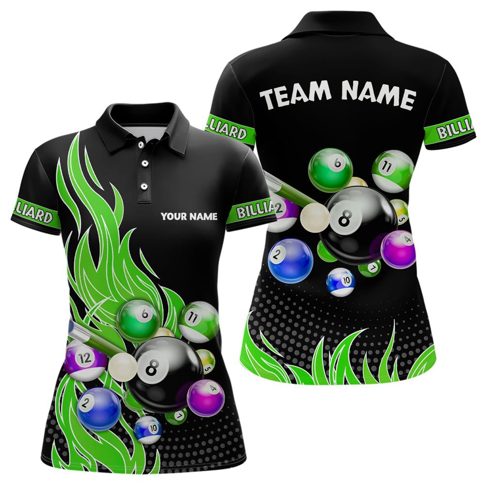 Blisscorners Custom Green Flame Billiard Shirts for Men Billiard Team Jerseys Polo & 1/4 Zip Shirts MT1706