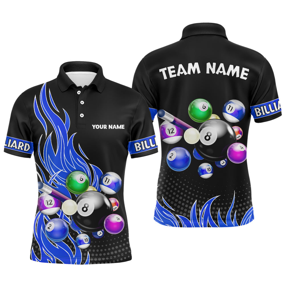 Blisscorners Custom Blue Flame Billiard Shirts for Men Billiard Team Jerseys Polo & 1/4 Zip Shirts MT1706