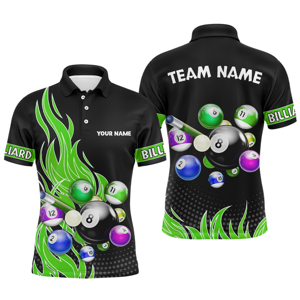 Blisscorners Custom Green Flame Billiard Shirts for Men Billiard Team Jerseys Polo & 1/4 Zip Shirts MT1706
