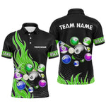 Blisscorners Custom Green Flame Billiard Shirts for Men Billiard Team Jerseys Polo & 1/4 Zip Shirts MT1706