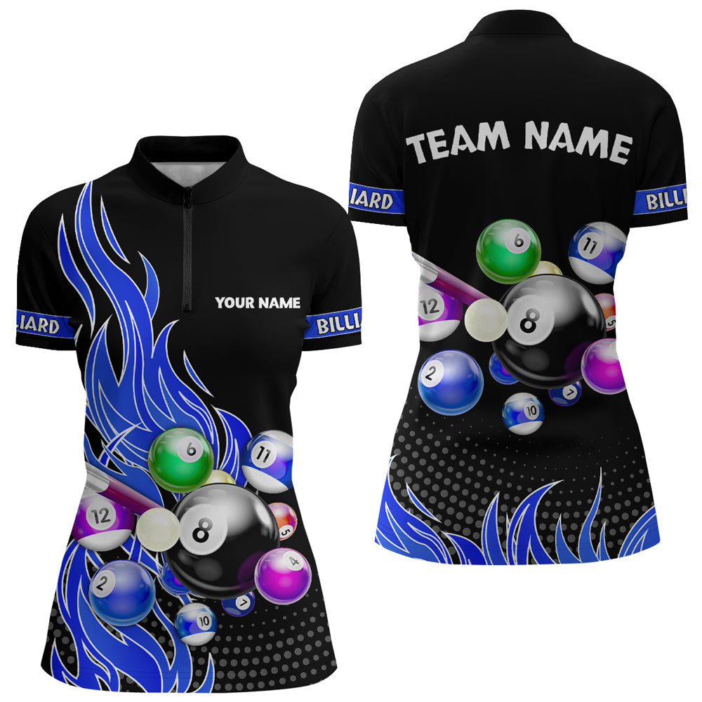 Blisscorners Custom Blue Flame Billiard Shirts for Men Billiard Team Jerseys Polo & 1/4 Zip Shirts MT1706