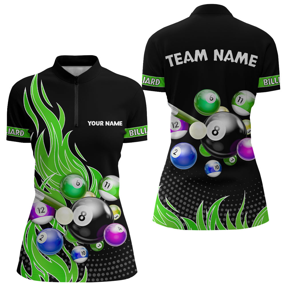 Blisscorners Custom Green Flame Billiard Shirts for Men Billiard Team Jerseys Polo & 1/4 Zip Shirts MT1706