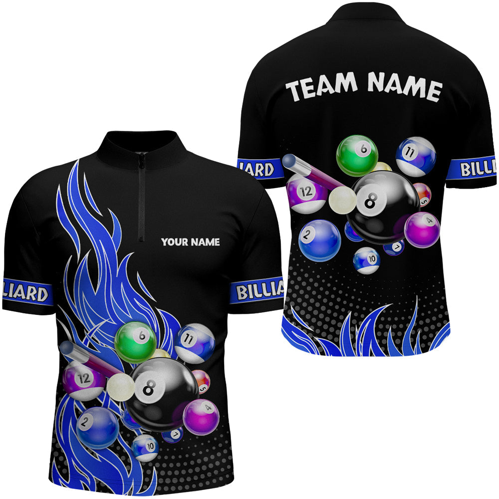 Blisscorners Custom Blue Flame Billiard Shirts for Men Billiard Team Jerseys Polo & 1/4 Zip Shirts MT1706