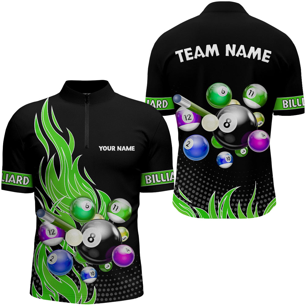 Blisscorners Custom Green Flame Billiard Shirts for Men Billiard Team Jerseys Polo & 1/4 Zip Shirts MT1706