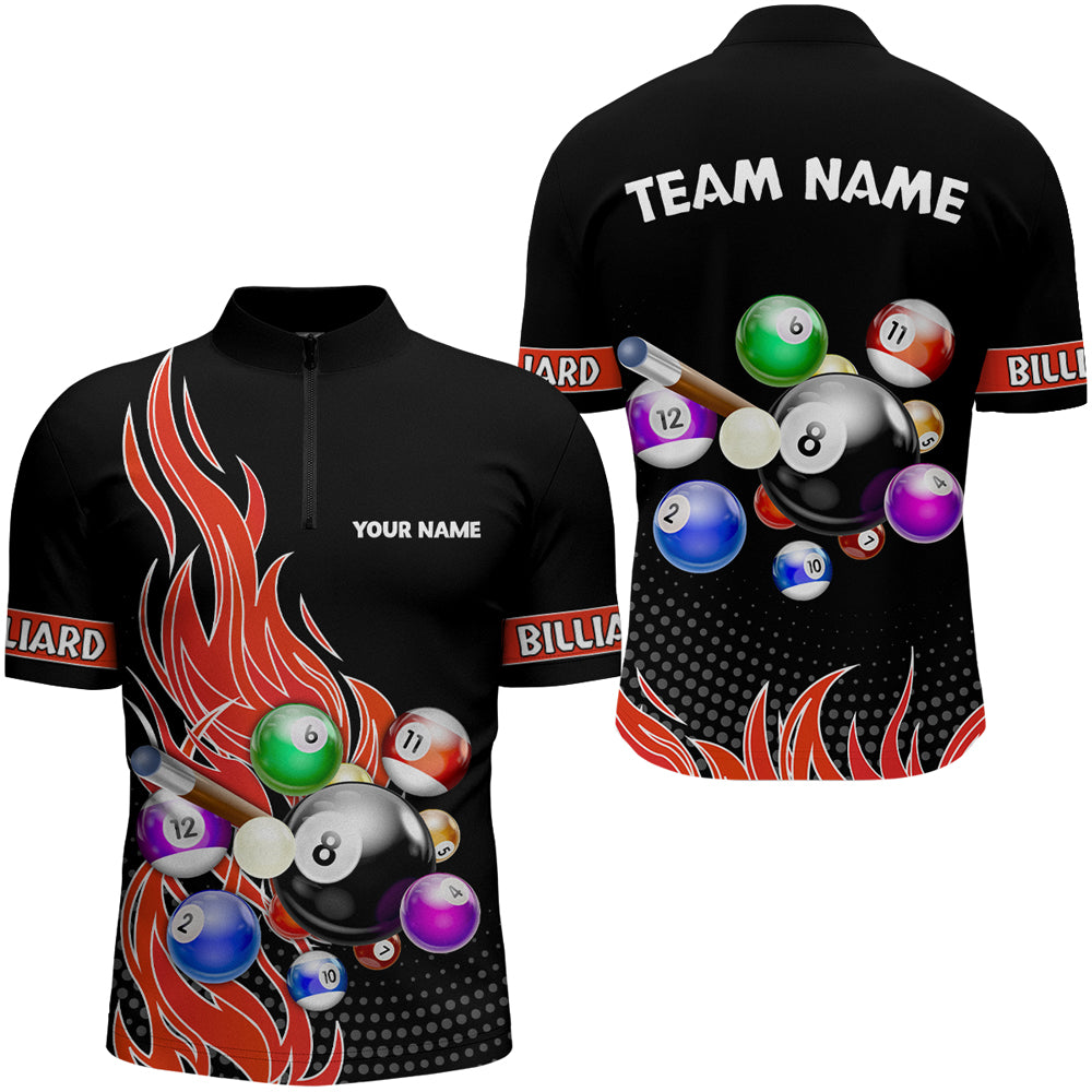 Blisscorners Custom Red Flame Billiard Shirts for Men Billiard Team Jerseys Polo & 1/4 Zip Shirts MT1706