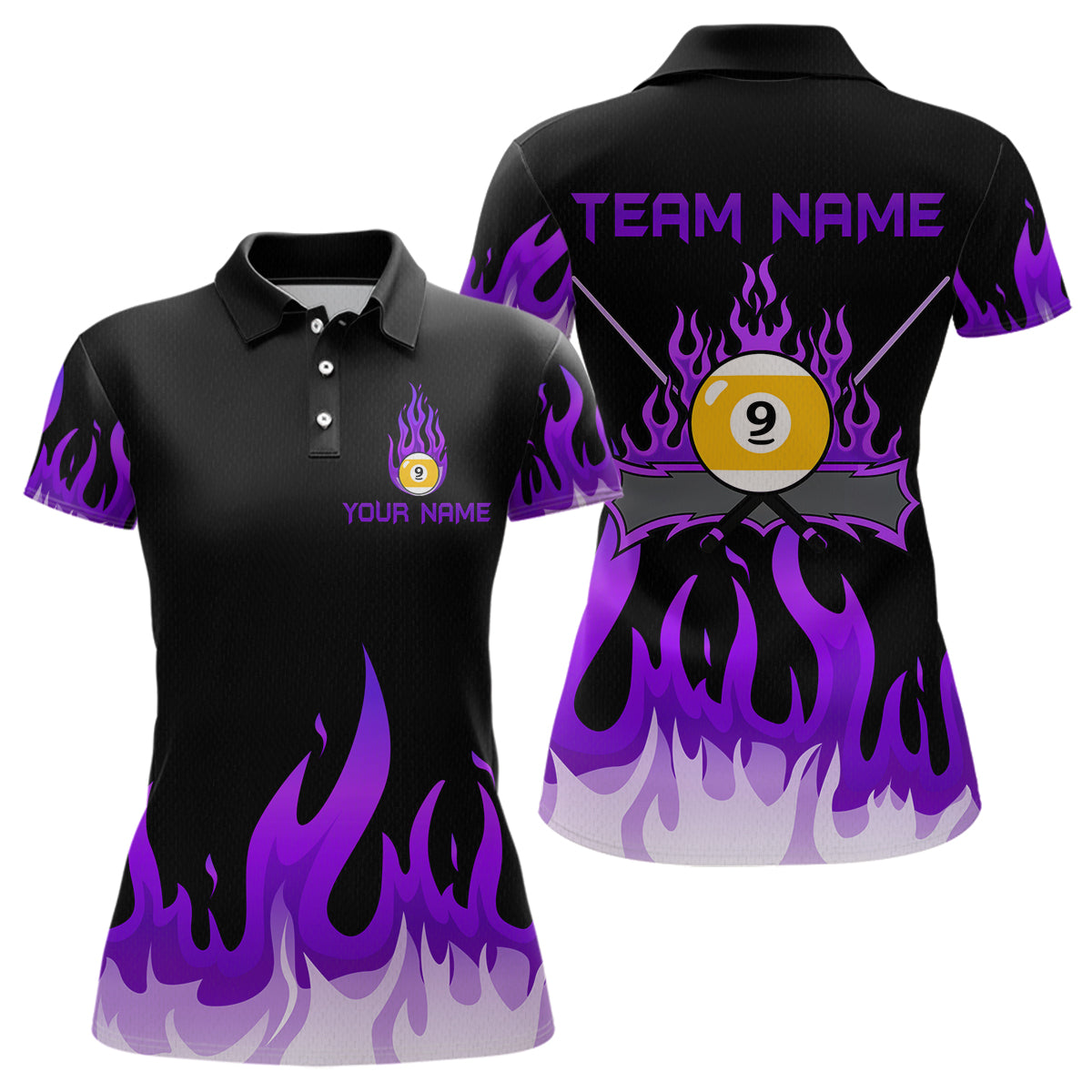 Blisscorners Custom 9 Ball Purple Flaming Billiard Shirts for Men Billiard Team Shirts Billiard League LM2007