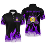Blisscorners Custom 9 Ball Purple Flaming Billiard Shirts for Men Billiard Team Shirts Billiard League LM2007
