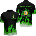 Blisscorners Custom 9 Ball Green Flaming Billiard Shirts for Men Billiard Team Shirts Billiard League LM2007