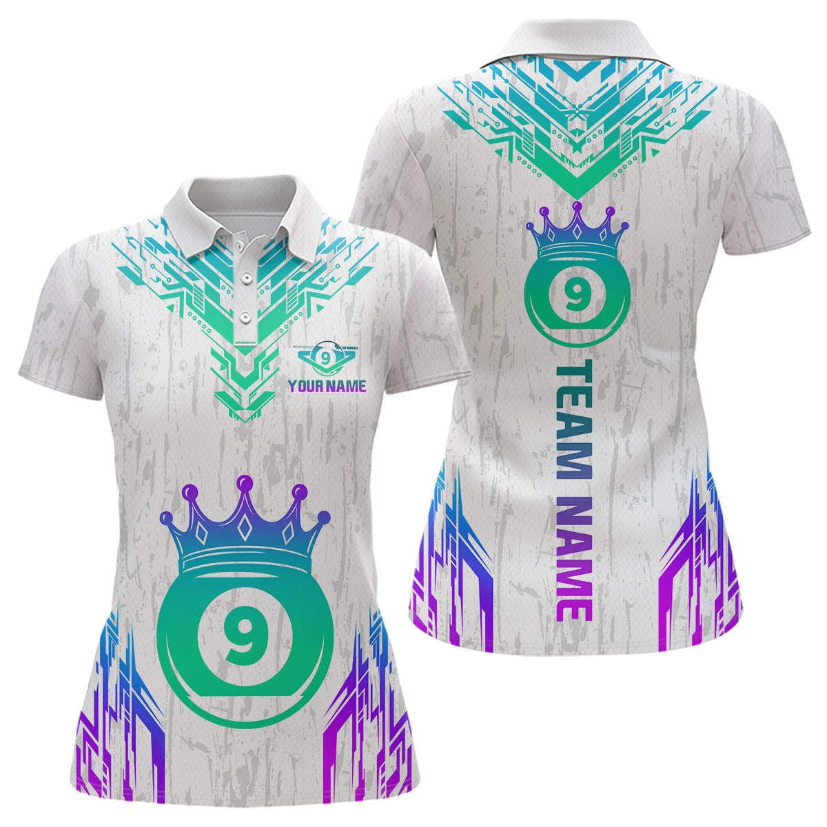 Blisscorners Custom White 9 Ball Crown Neon Billiard Shirts for Men Billiard Team Shirts Billiard Leagu LM2007