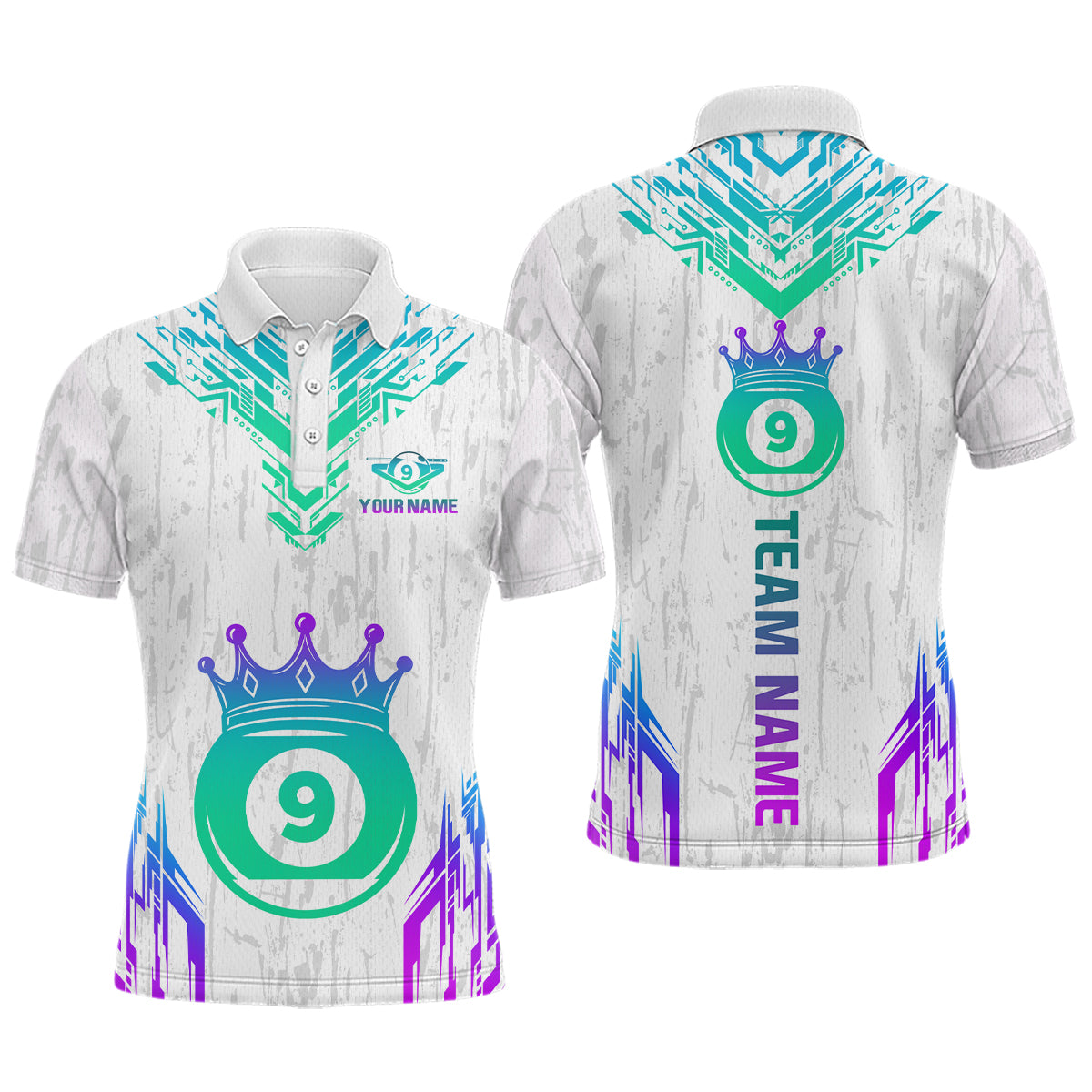 Blisscorners Custom White 9 Ball Crown Neon Billiard Shirts for Men Billiard Team Shirts Billiard Leagu LM2007