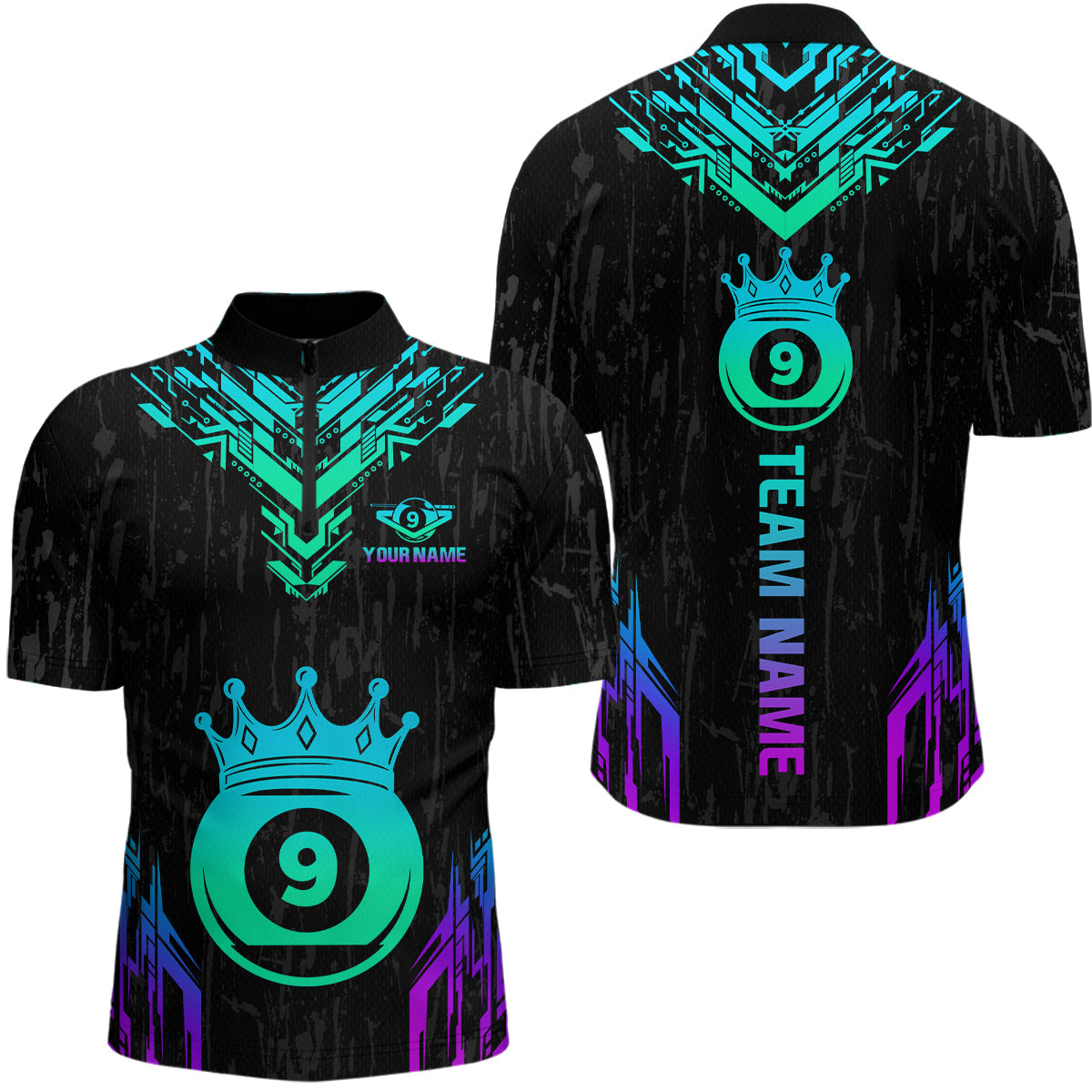 Blisscorners Custom Black 9 Ball Crown Neon Billiard Shirts for Men Billiard Team Shirts Billiard League LM2007
