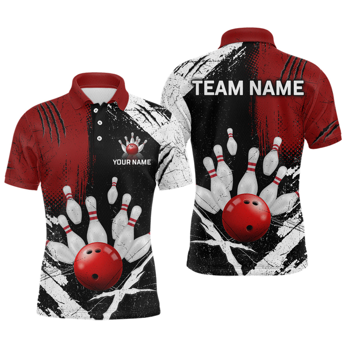 Blisscorners Custom Red Bowling Shirts for Men Polo & Quarter-Zip Bowling Team Bowling League MT1706