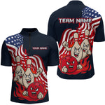 Blisscorners Custom American Flag Bowling Men Polo & 1/4 Zip Shirts Funny Flame Bowling Team Jerseys LM3006