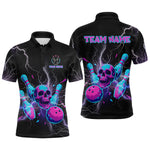 Blisscorners Custom Thunder Skull Flame Bowling Men Polo & 1/4 Zip Shirts Bowling Team Jerseys LM3006
