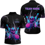 Blisscorners Custom Thunder Skull Flame Bowling Men Polo & 1/4 Zip Shirts Bowling Team Jerseys LM3006