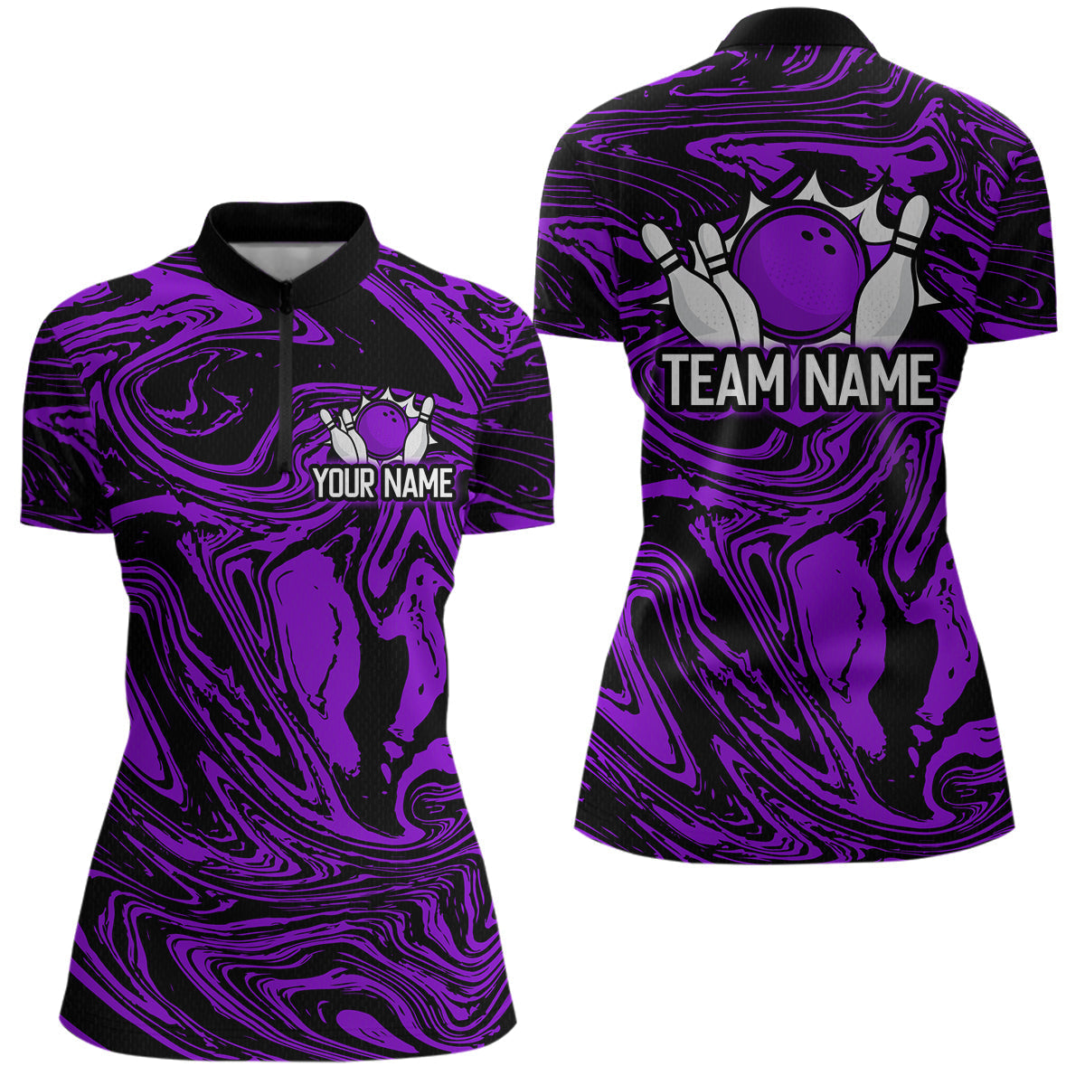 Blisscorners Custom Purple Bowling Men Bowling Shirt Polo & Quarter-Zip Bowling Team Jerseys MT1706