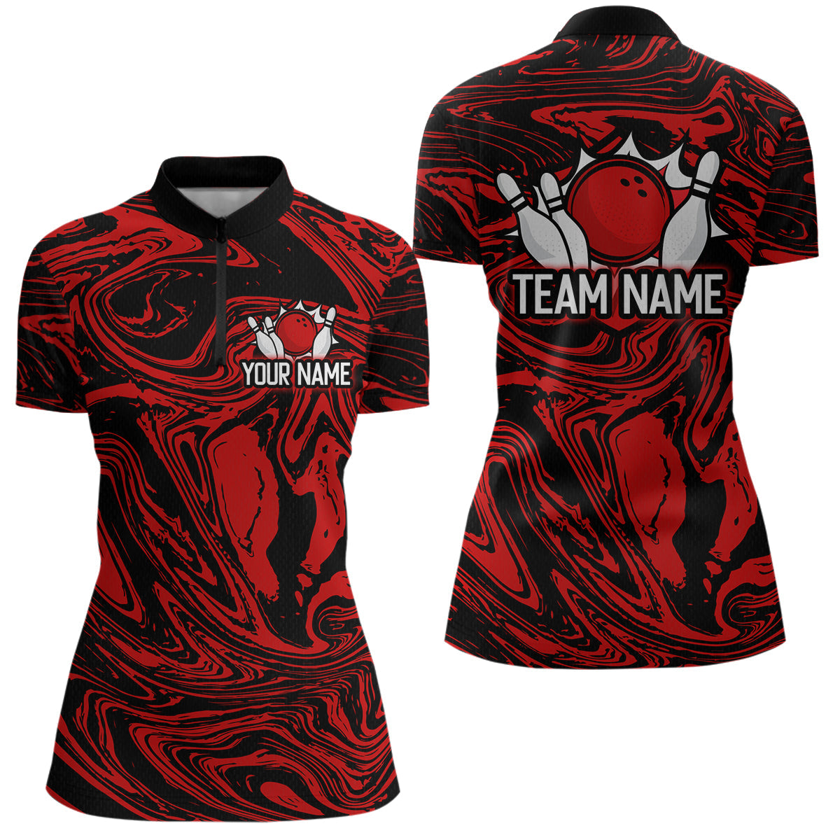 Blisscorners Custom Red Bowling Men Bowling Shirt Polo & Quarter-Zip Bowling Team Jerseys MT1706