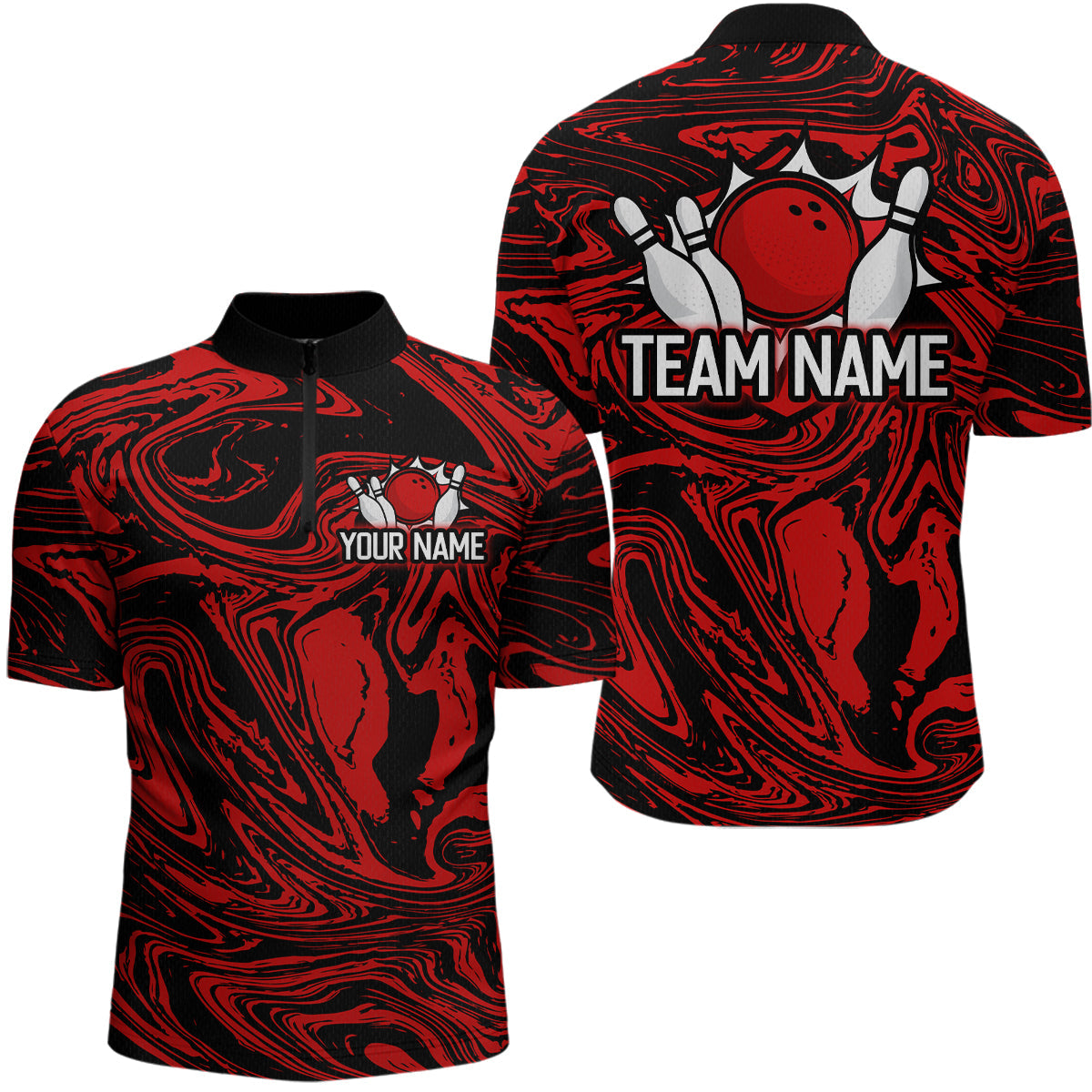 Blisscorners Custom Red Bowling Men Bowling Shirt Polo & Quarter-Zip Bowling Team Jerseys MT1706
