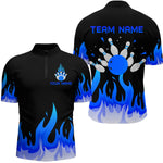 Blisscorners Custom Blue Flame Bowling Shirts for Men Polo & Quarter-Zip Bowling Team Jerseys MT1706
