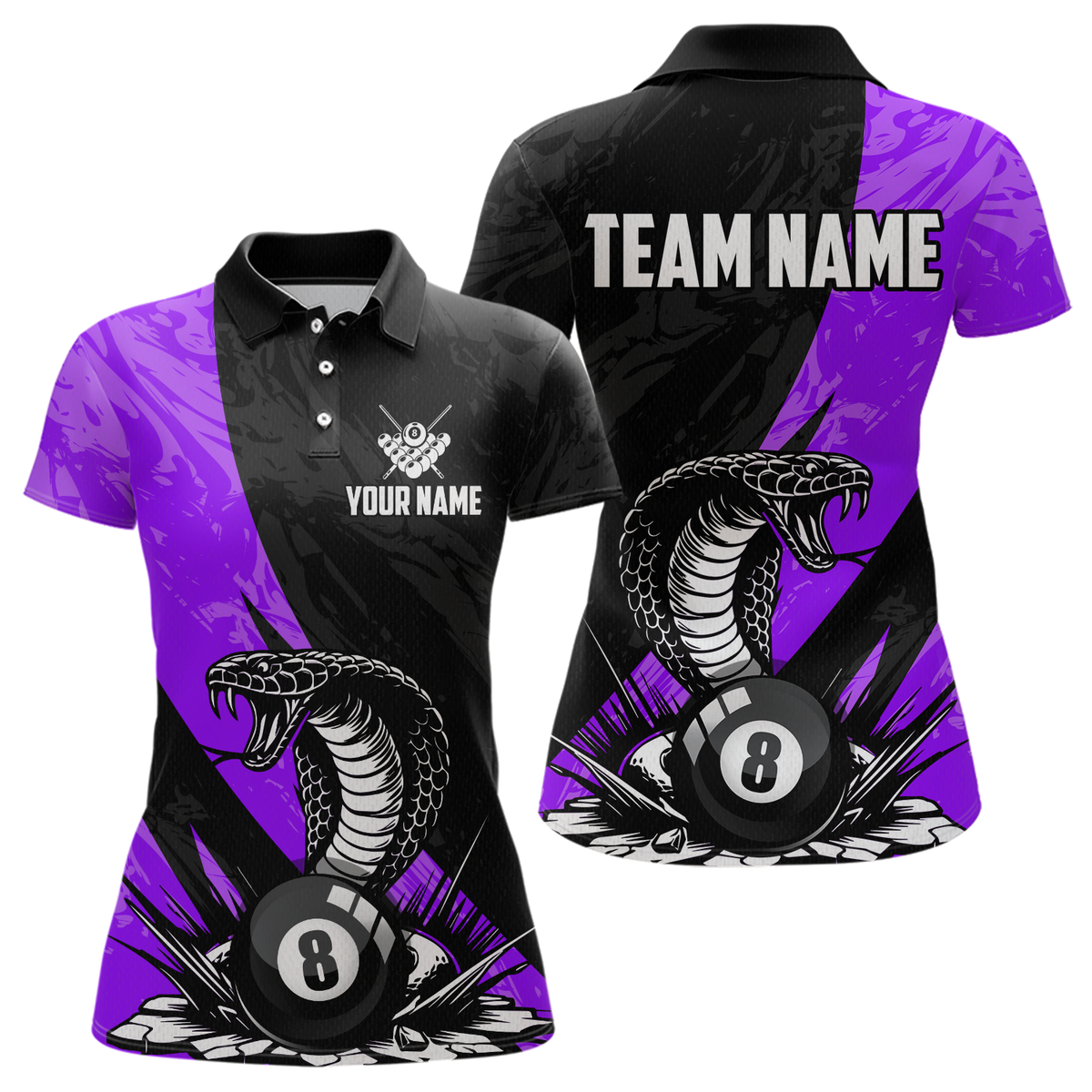 Maxxcorners Custom Purple Cobra Snake 8 Ball Pool Billiard Shirts for Men Team Polo & 1/4 Zip Shirts MT0307
