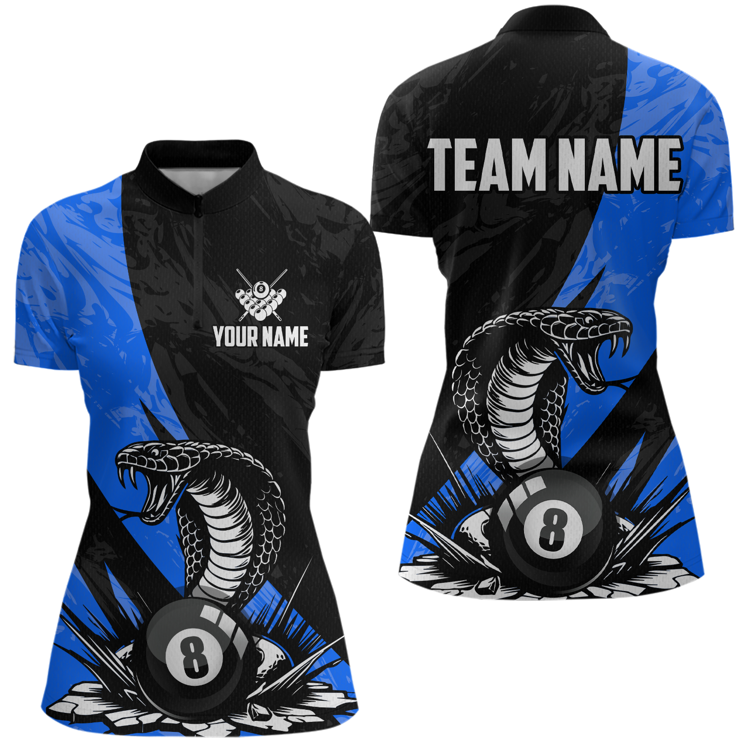 Maxxcorners Custom Blue Cobra Snake 8 Ball Pool Billiard Shirts for Men Team Polo & 1/4 Zip Shirts MT0307