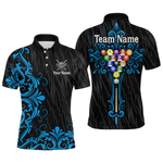 Blisscorners Custom Blue Baroque Pattern Ball Pool Billiard Shirts for Men Team Polo & 1/4 Zip Shirts LM0607