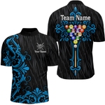 Blisscorners Custom Blue Baroque Pattern Ball Pool Billiard Shirts for Men Team Polo & 1/4 Zip Shirts LM0607