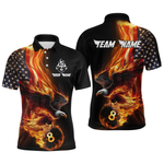 Blisscorners Custom Flaming US Flag Eagle Billiard Jersey for Men Billiard Shirt Billiard Gifts Polo & 1/4 Zip LM0607