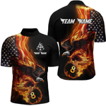 Blisscorners Custom Flaming US Flag Eagle Billiard Jersey for Men Billiard Shirt Billiard Gifts Polo & 1/4 Zip LM0607