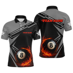 Blisscorners Personalized Grey 8 Ball Flame Billiard Shirts for Men, Billiard Team Polo & 1/4 Zip Shirts MT1607