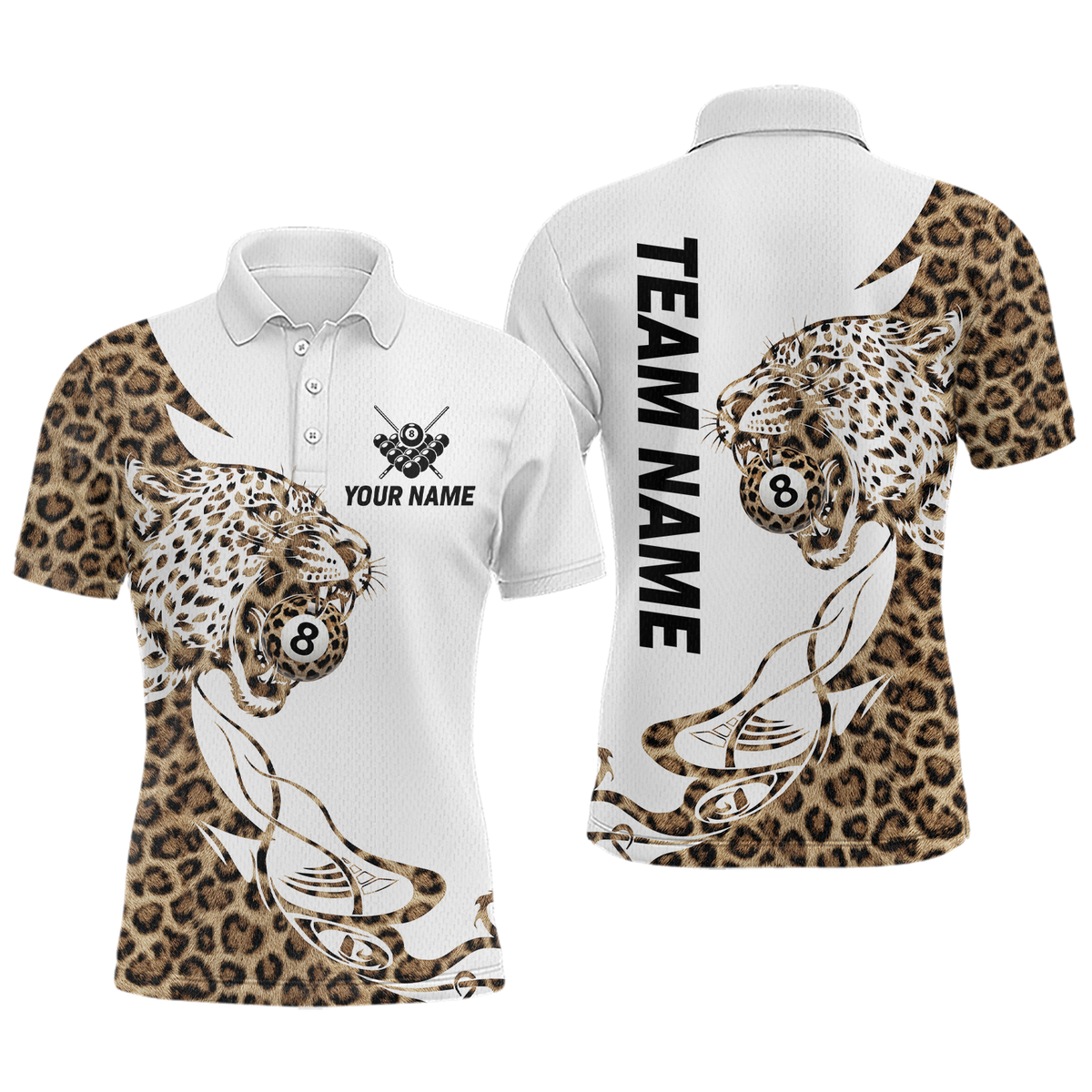 Blisscorners Personalized Leopard 8 Ball Billiard Shirts for Men Billiard Team Jersey Polo & 1/4 Zip Shirts MT1607