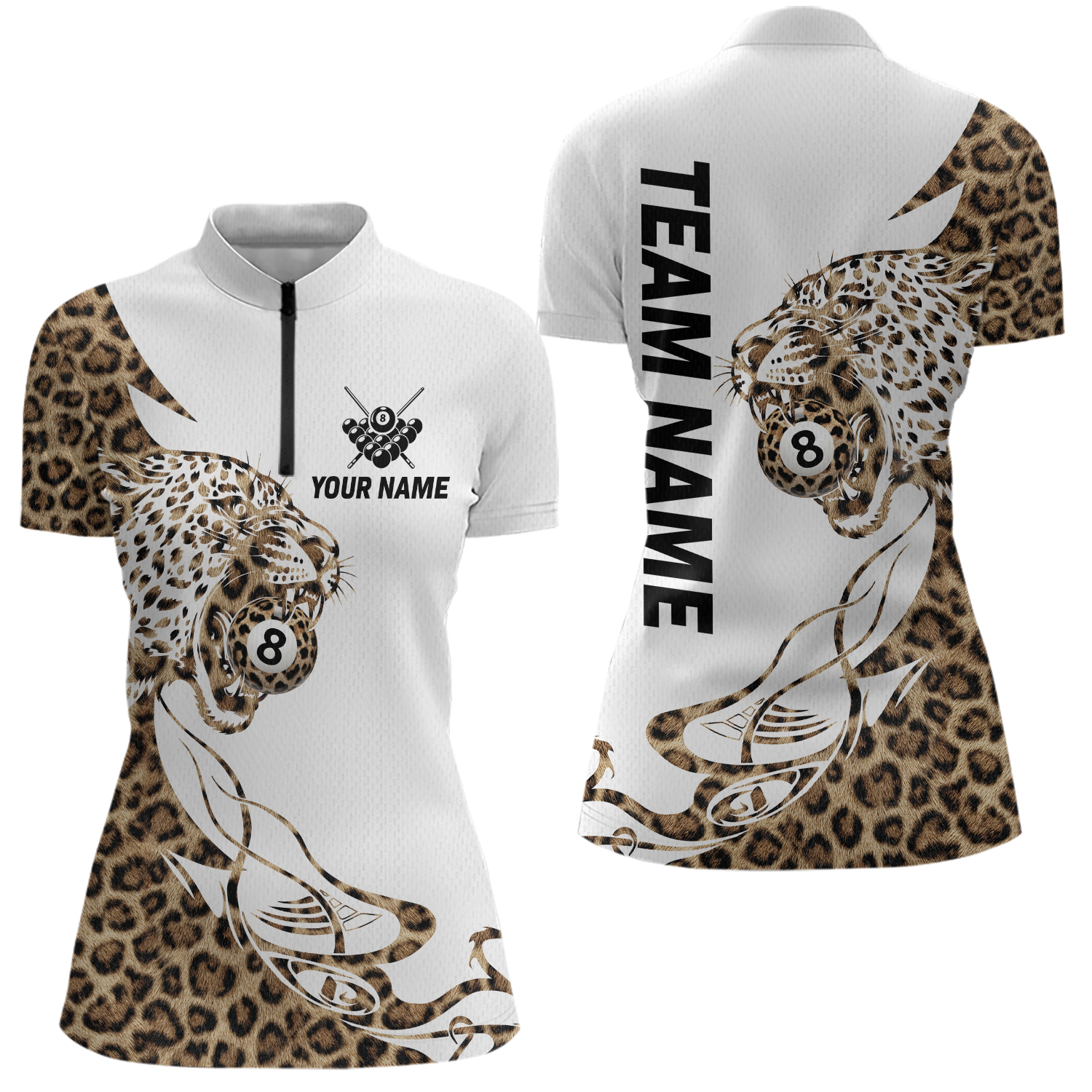 Blisscorners Personalized Leopard 8 Ball Billiard Shirts for Men Billiard Team Jersey Polo & 1/4 Zip Shirts MT1607