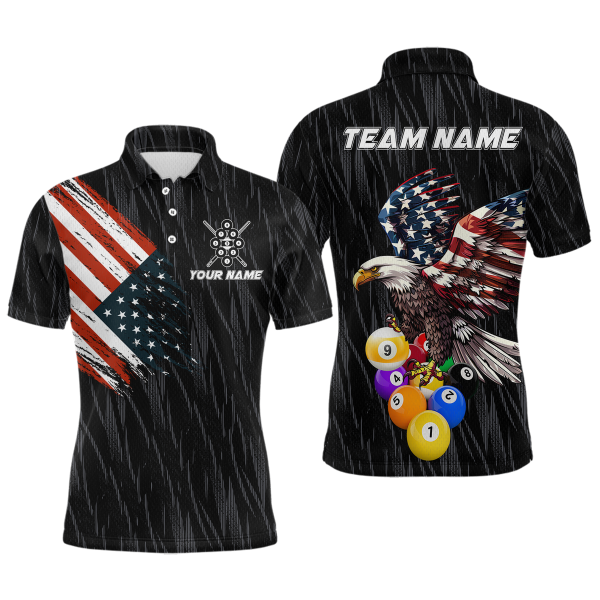 Blisscorners Custom 9 Ball American Flag Eagle Billiard Shirts for Men Billiard Team Shirts Billiard League MT707