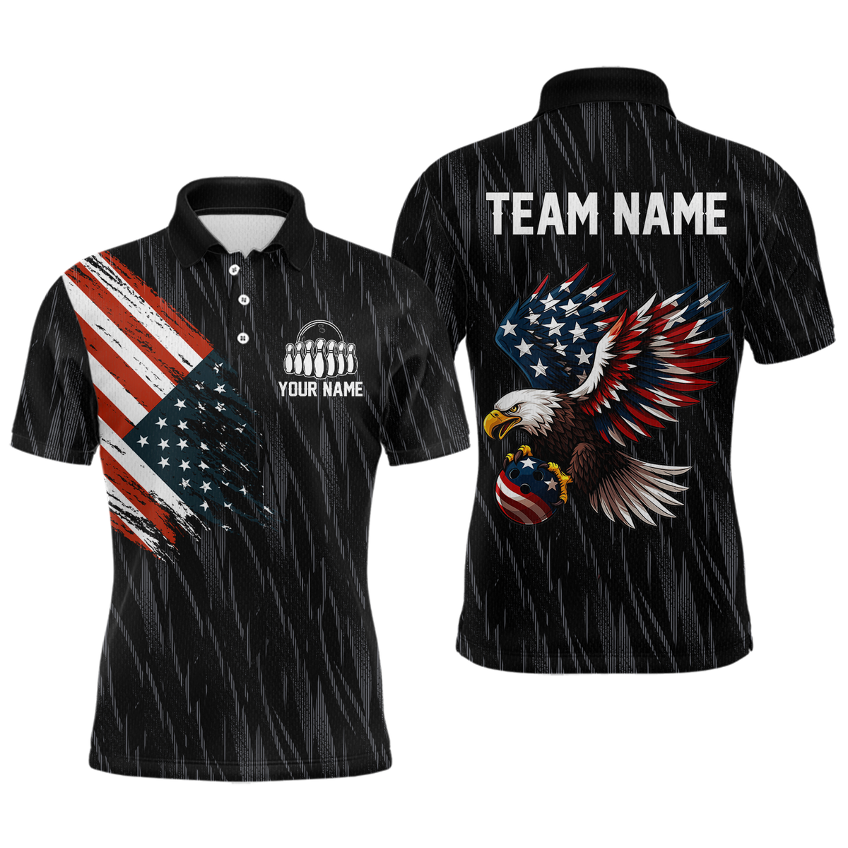 Blisscorners Custom American Flag Eagle Bowling Men Polo & 1/4 Zip Shirts Bowling Team Jerseys LM3006