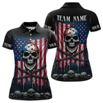 Blisscorners US Flag Skull Bowling Custom Men Bowling Shirt Polo & Quarter-Zip Bowling Team Shirts
