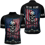 Blisscorners US Flag Skull Bowling Custom Men Bowling Shirt Polo & Quarter-Zip Bowling Team Shirts