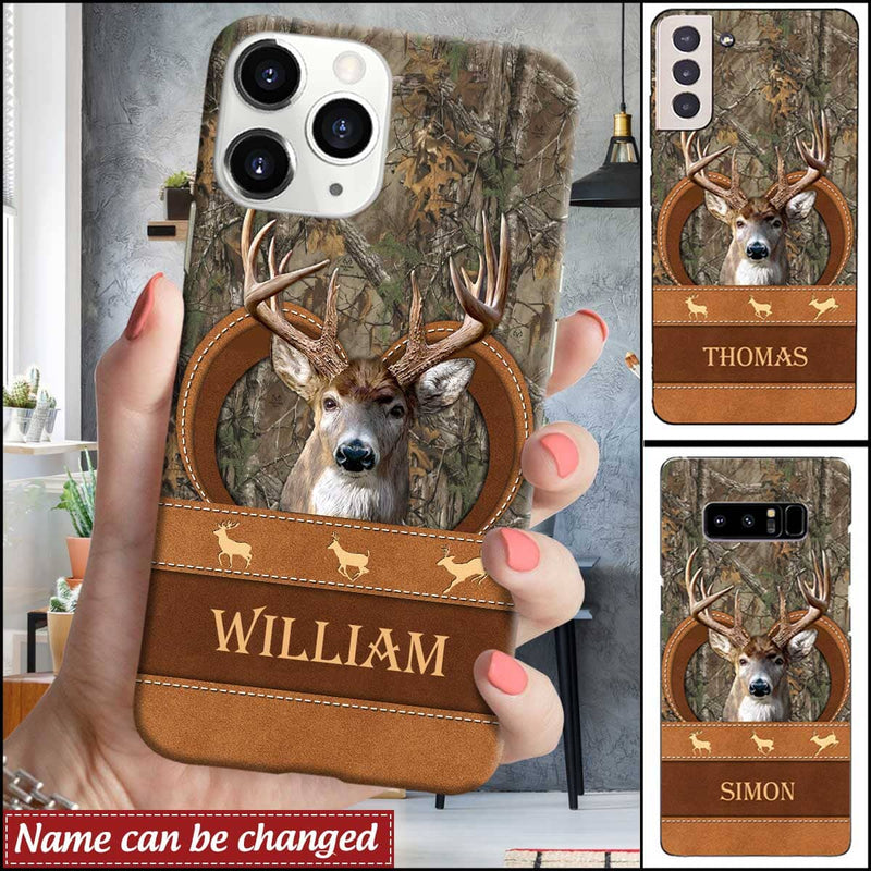Blisscorners Deer Skull hunting Leather Parttern Personalized Name Phone Case LM1012