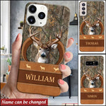 Blisscorners Deer Skull hunting Leather Parttern Personalized Name Phone Case LM1012