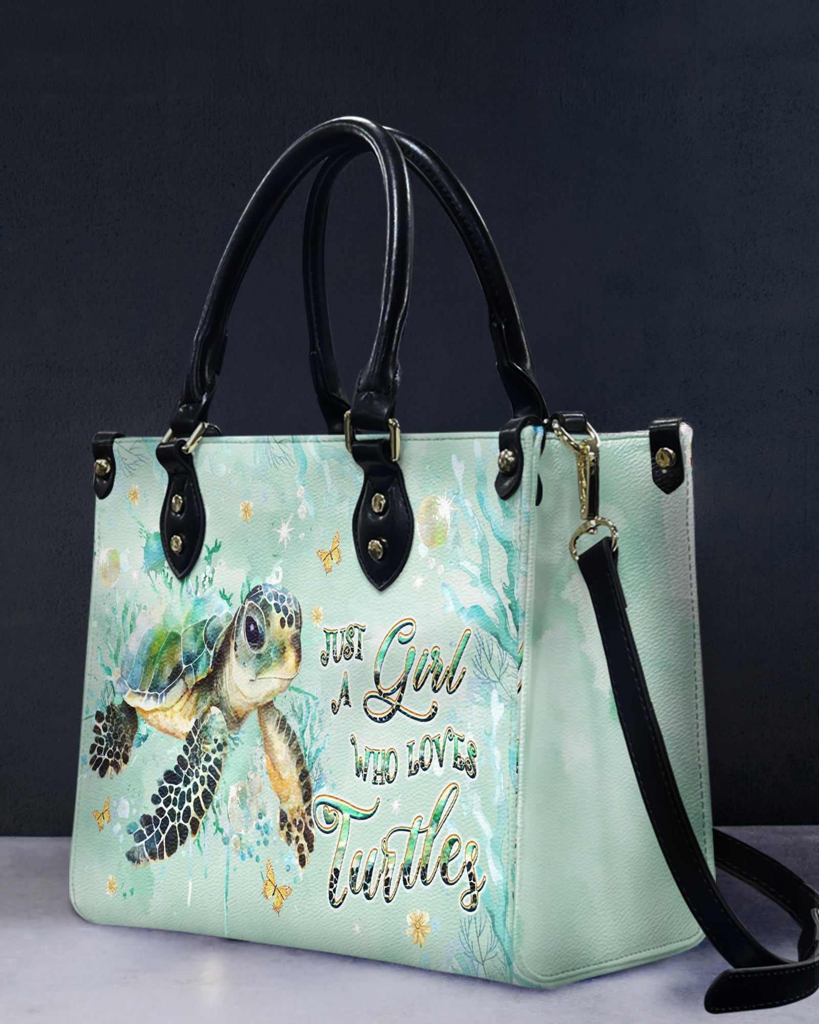 BLISSCORNERS JUST A GIRL WHO LOVES TURTLES LEATHER HANDBAG