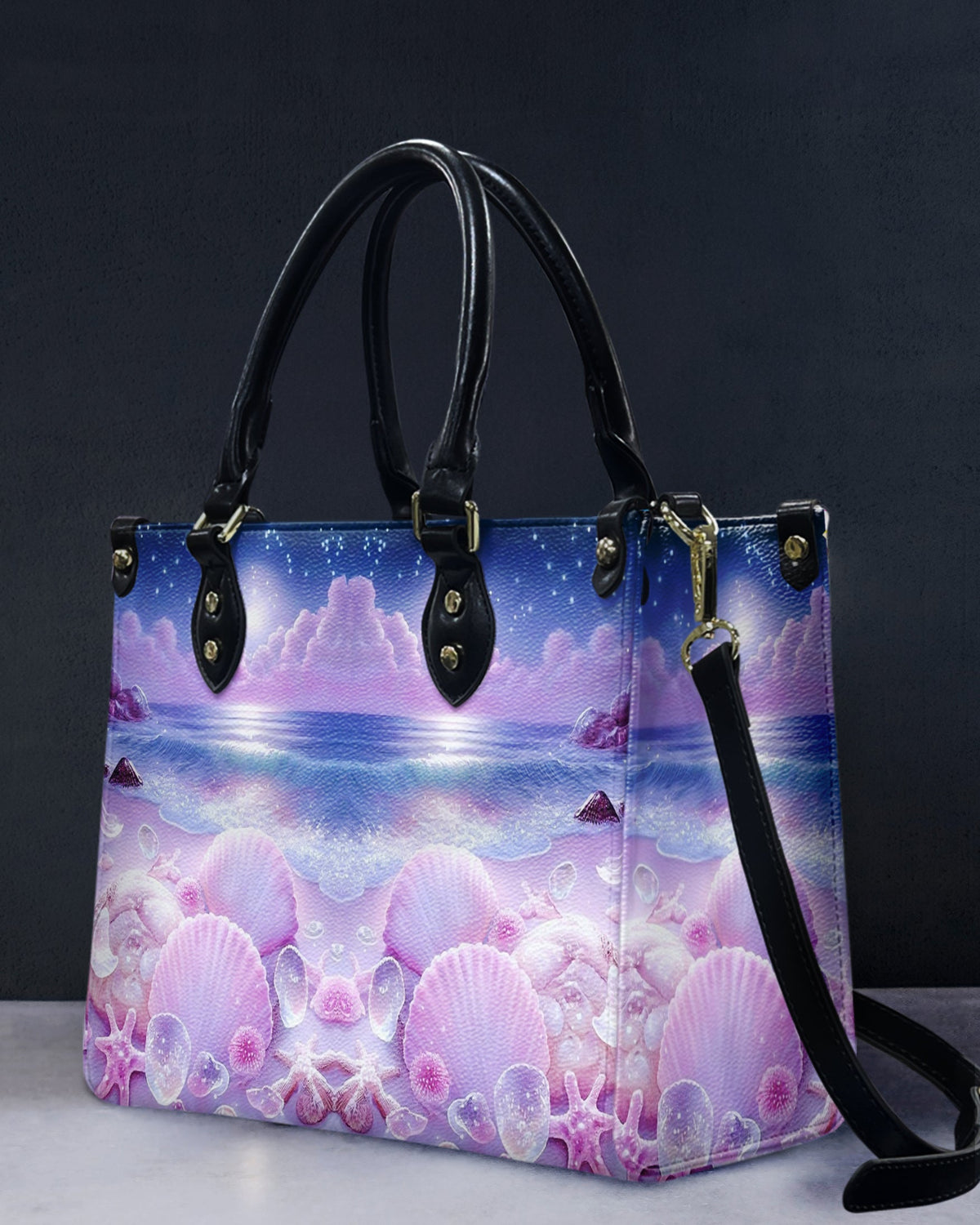 BLISSCORNERS PINK SEASHELLS LEATHER HANDBAG